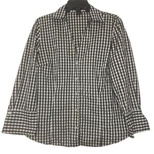 Ann Taylor Black White Gingham Button Down Shirt - Size 14
